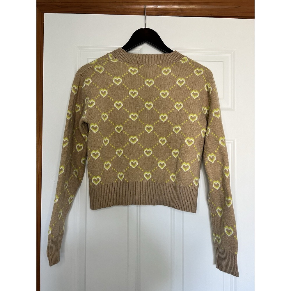 This is a Witty Fox Heart Pattern Short Cardigan Size Small Beige Yellow White - Picture 2 of 4